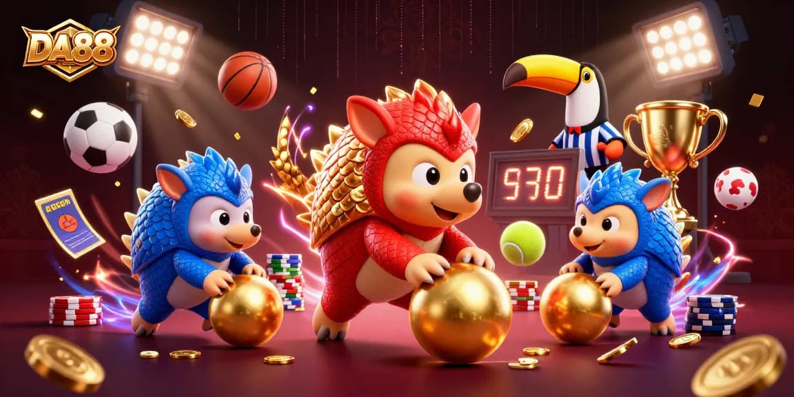 Competing pangolins enjoy thrilling fun with DA88's exciting casino games and sports elements.