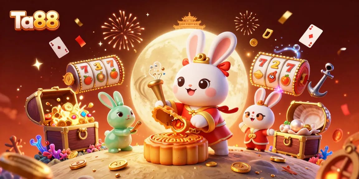 Engage in casino adventures with Ta88, featuring a moon rabbit and slot imagery.