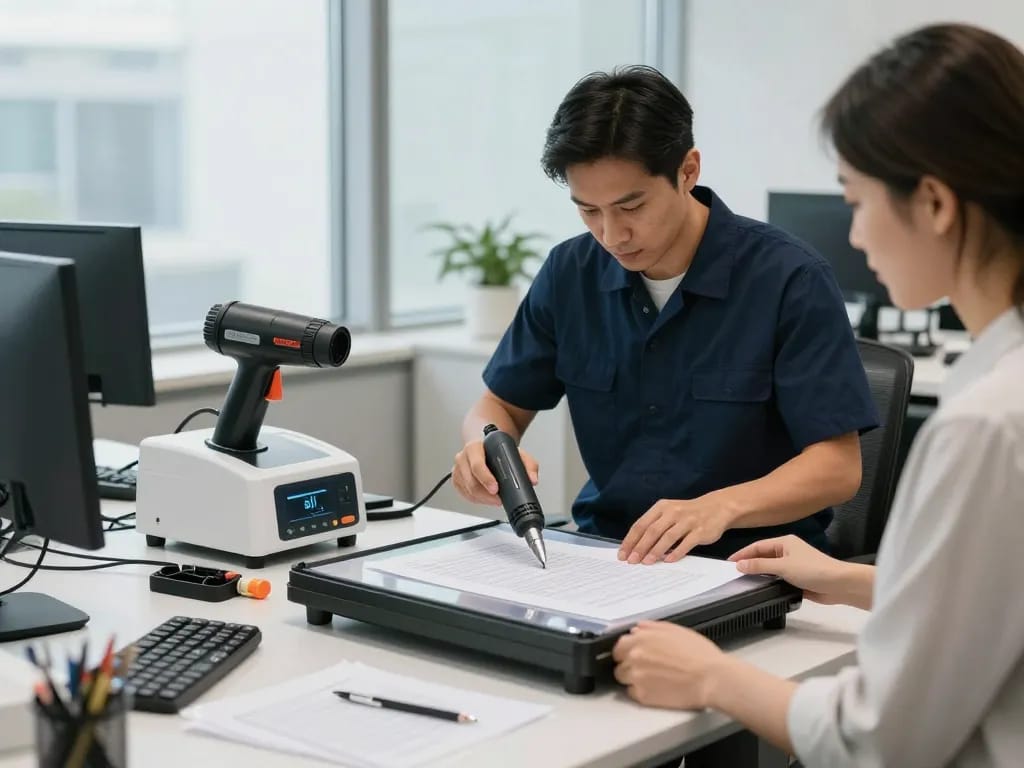 dịch vụ bóc ép plasitc with expert technician removing plastic lamination from documents in a bright office.