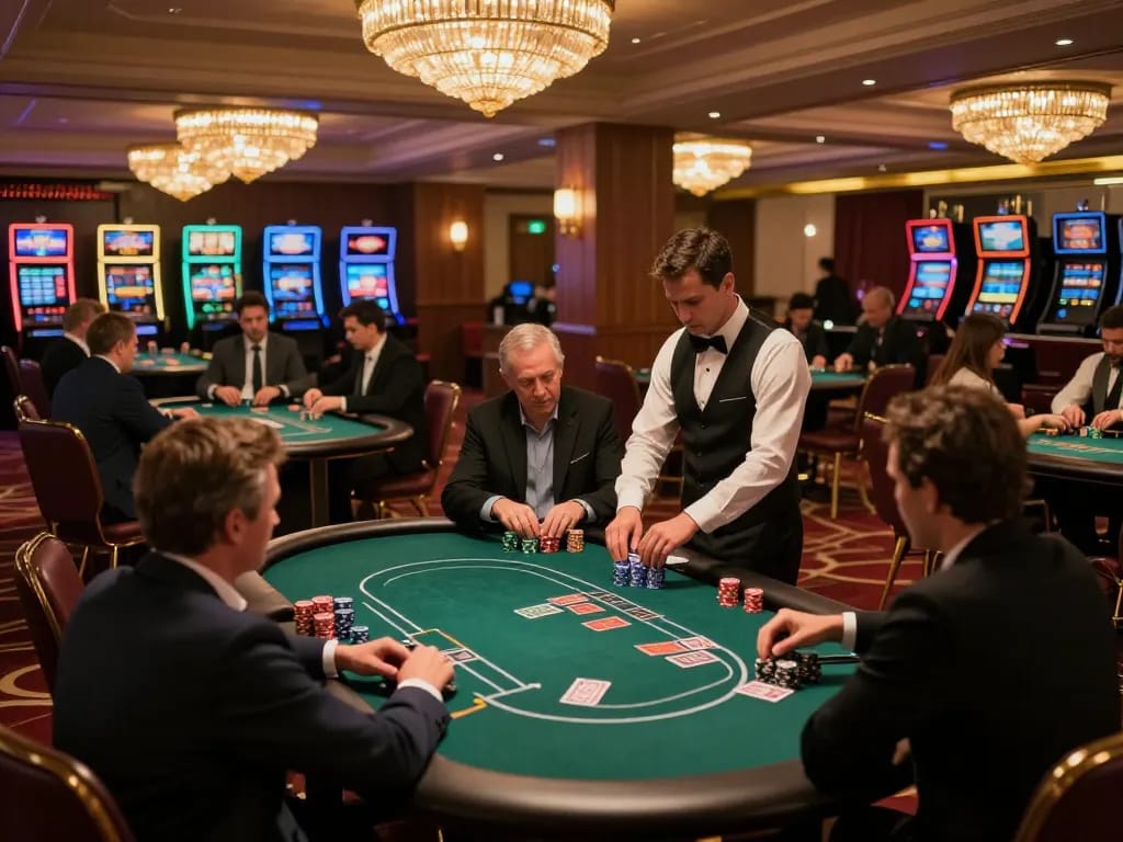 Engaging players at ww88 poker tables during a vibrant casino night with luxurious atmosphere.