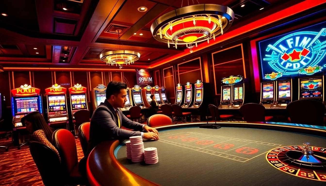 Experience high-stakes poker and exhilarating games with 99wim at a luxurious casino scene.