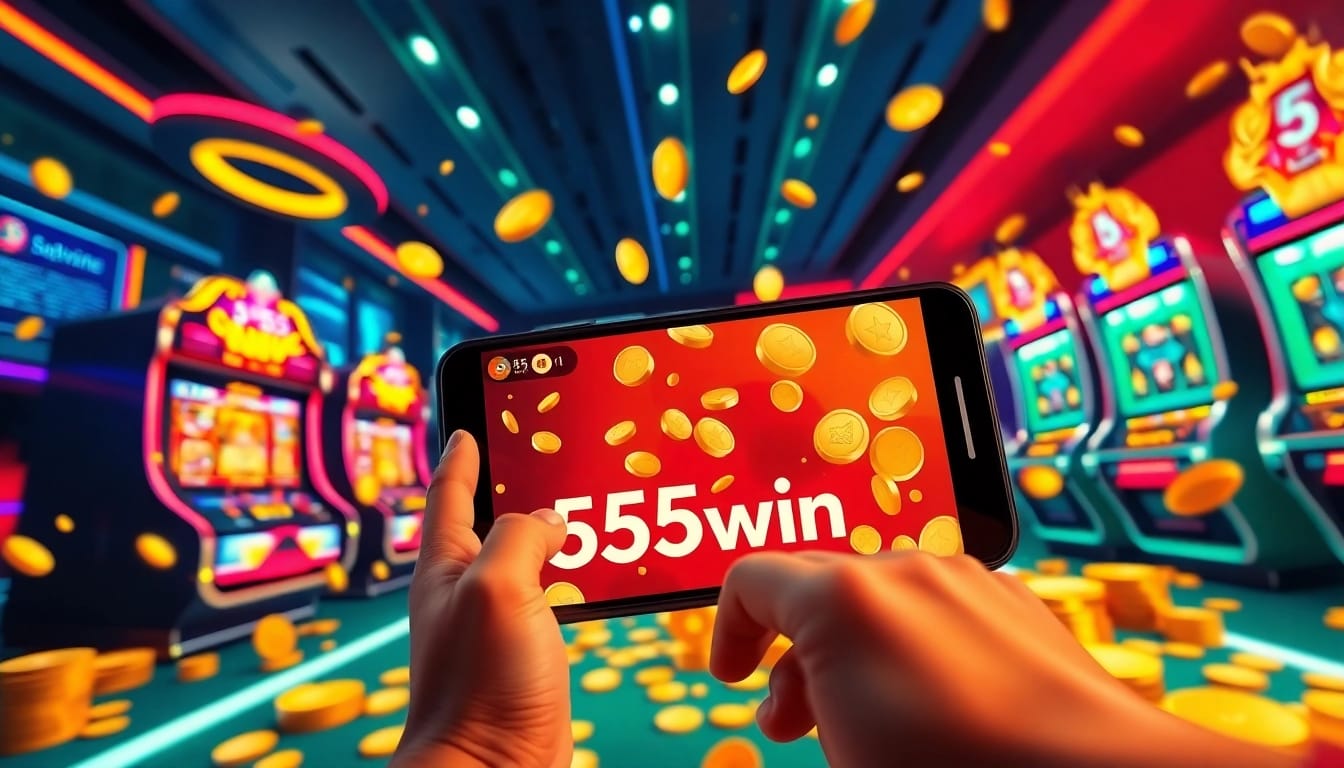 Experience the thrills of 555win with vibrant online gaming visuals showcasing big wins and excitement.