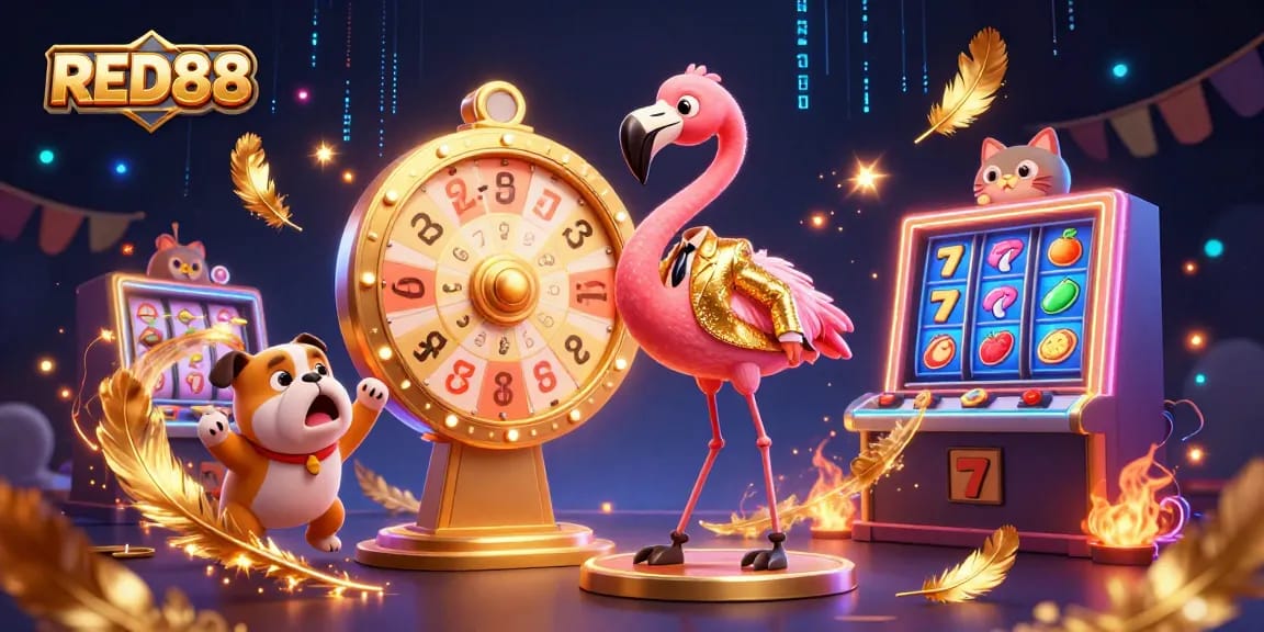 Spin with RED88 for your chance to win exciting prizes in this thrilling casino scene.