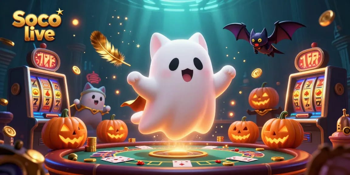 Experience Soco live with a 3D ghost cat in a haunted casino, complete with dynamic gaming elements.