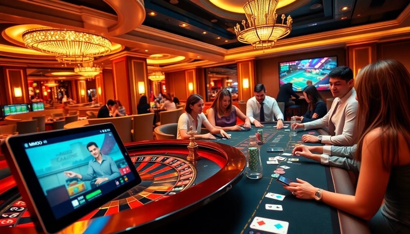 Engage in exciting online gaming at mmoo com with vibrant casino visuals showcasing roulette and poker.