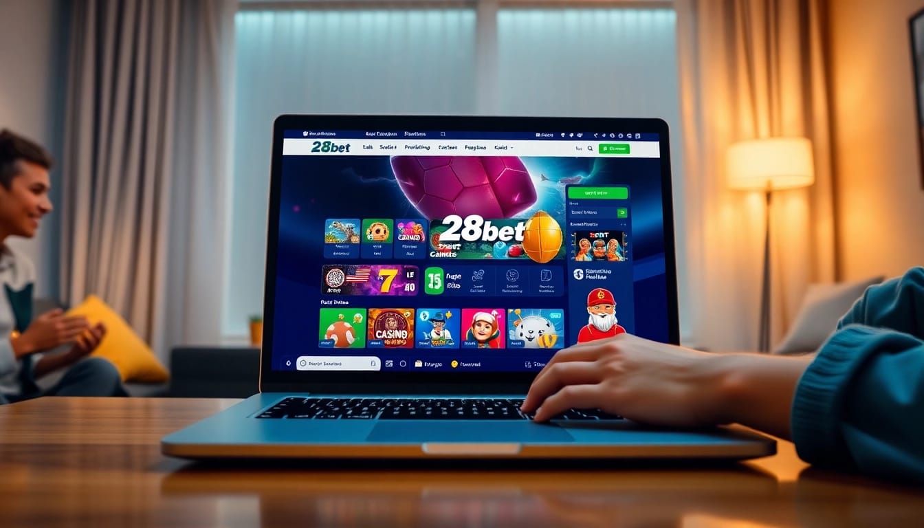 Engaging display of the 28bet link on a modern laptop showing an online betting platform.