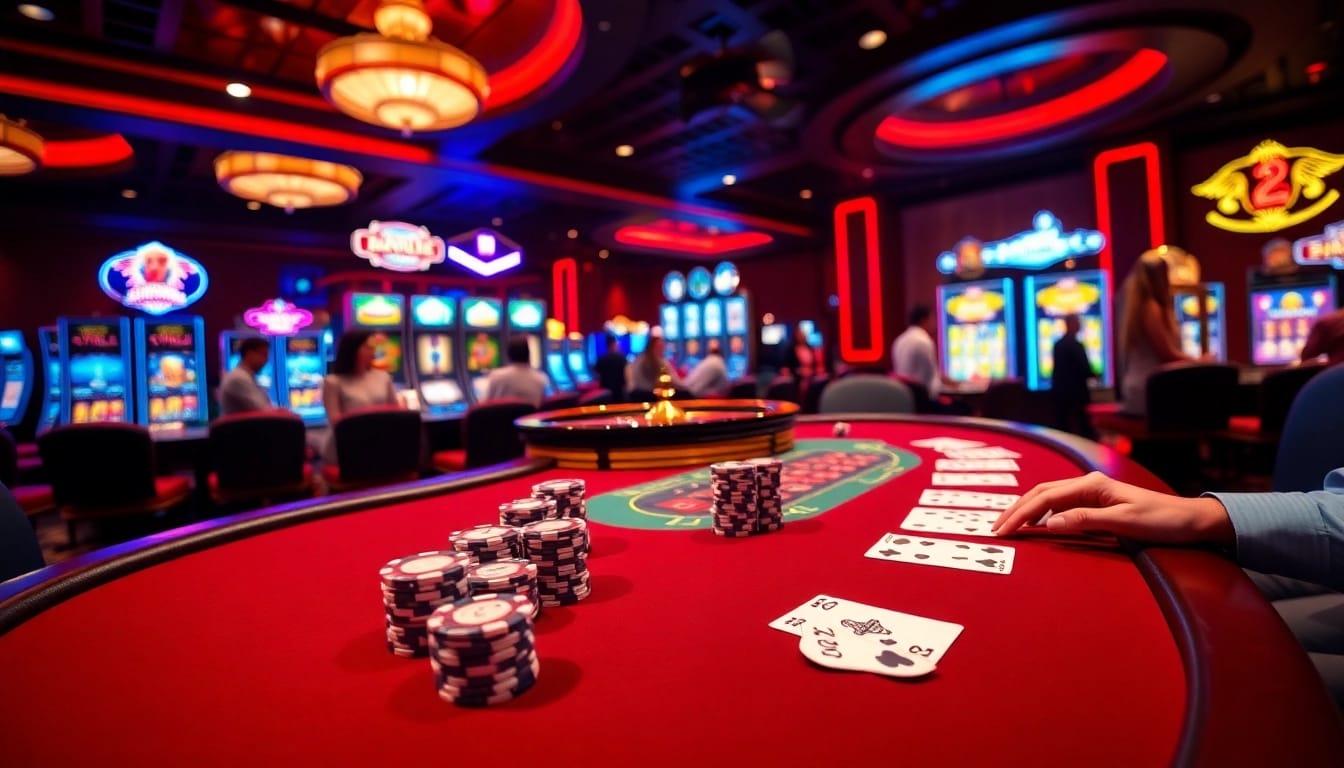 Experience thrilling gaming action at https://red88.day/ with vibrant casino tables and excited players.