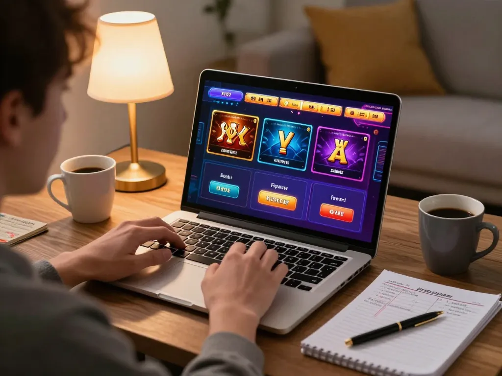 Player engaging with go88 casino games on a laptop in a cozy home setting.