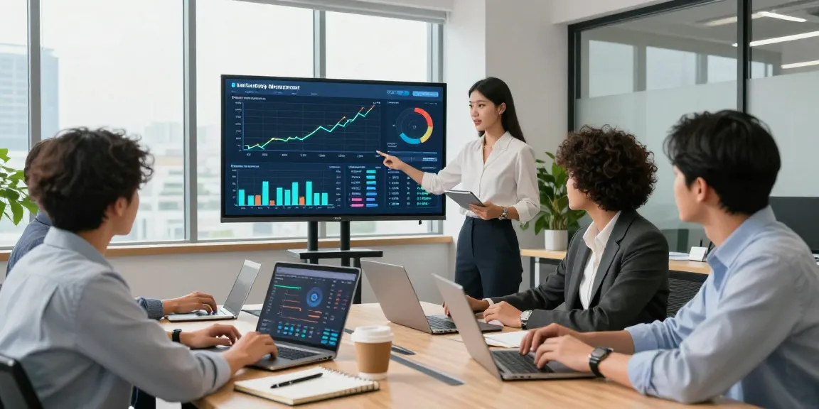 Team analyzing business electricity half hourly meter data in a bright, modern office