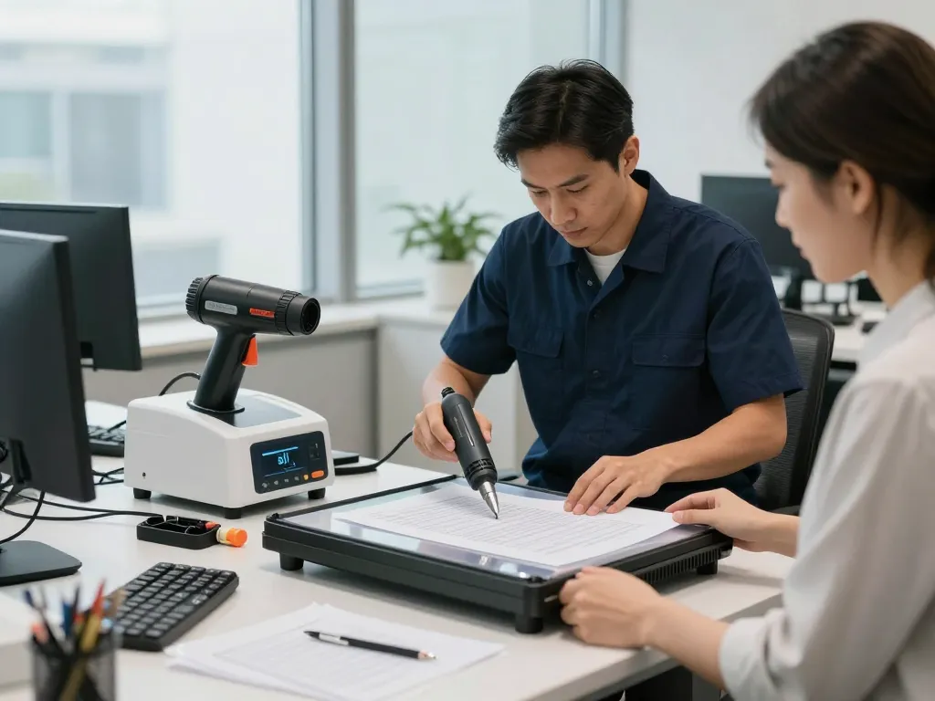 dịch vụ bóc ép plasitc with expert technician removing plastic lamination from documents in a bright office.