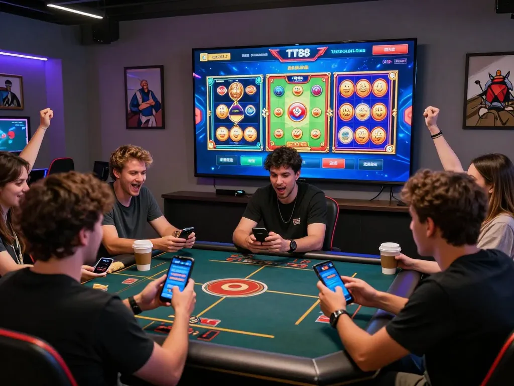 Players enjoying thrilling games on https://tt888.de.com in an exciting gaming environment, showcasing vibrant visuals and camaraderie.
