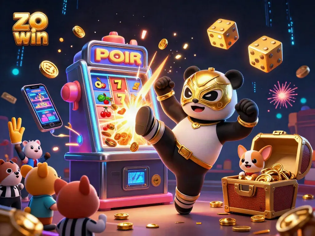 Experience the thrill of zo win with a colorful casino scene featuring dynamic characters and vibrant winning elements.