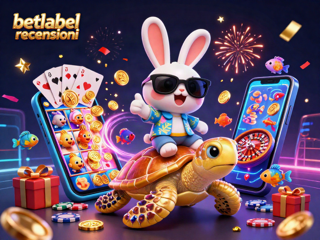 Betlabel recensioni: Explore an exciting casino scene with characters celebrating wins amidst lively game elements.
