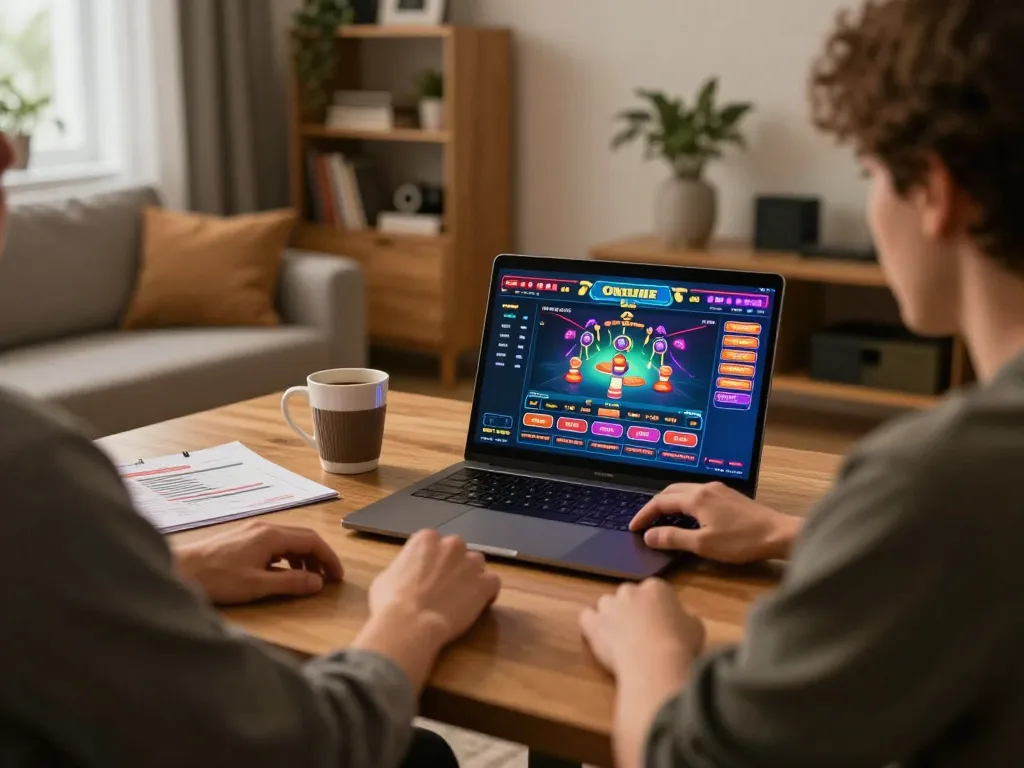 Engaging in strategic online gaming at lc88 com, showcasing vibrant casino interface on laptop