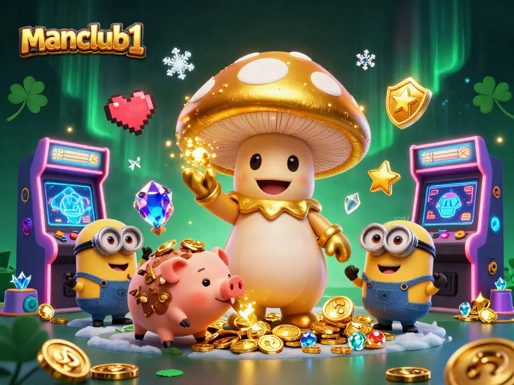 Engage with manclub1's vibrant 3D digital casino scene filled with magical elements and gaming excitement.