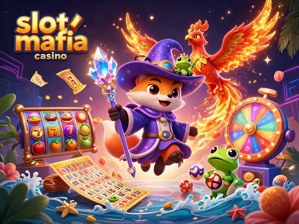 Engage with the thrilling slot mafia casino experience, featuring vibrant slot reels and enchanting characters.