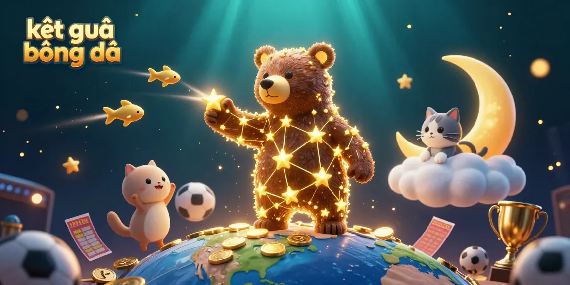 Engage with kết quả bóng đá as the constellation bear scoops coins while sports elements shine around