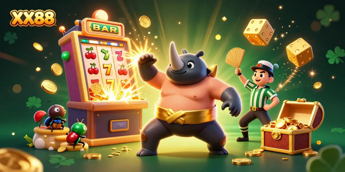 Experience exciting moments at XX88 casino with vibrant characters, slot games, and action-packed winnings.