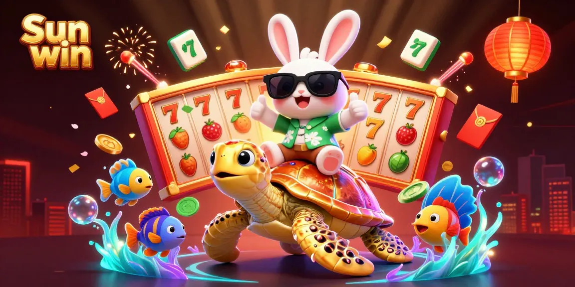 Win big with Sun win promotions in a vibrant 3D illustration full of lucky charms and casino excitement.
