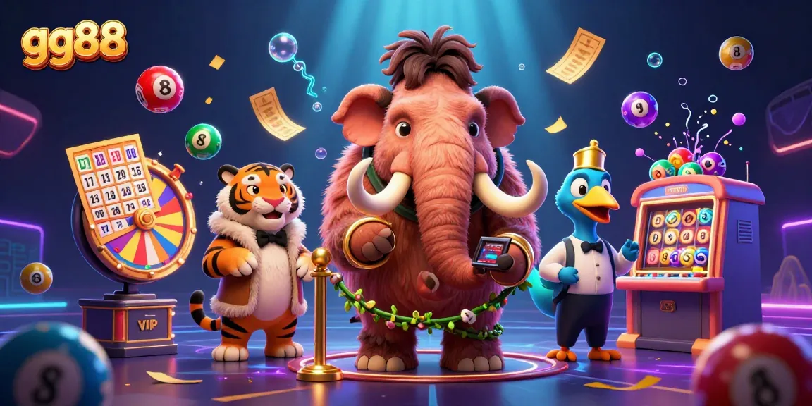 Experience the excitement of gg88 with vibrant lottery elements and animated characters in this festive casino scene.