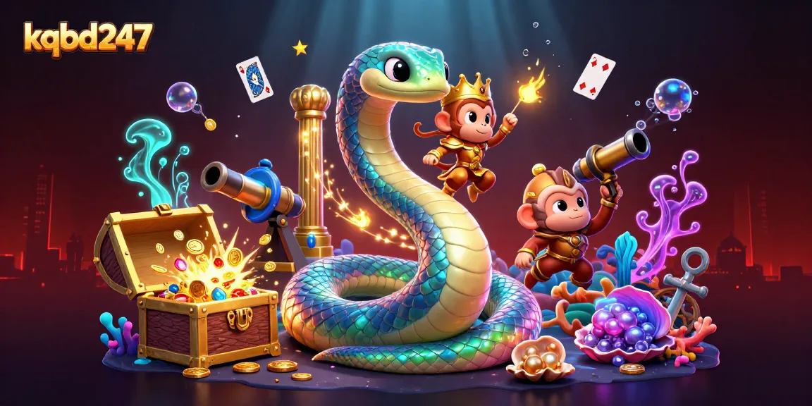 Experience kqbd247's vibrant underwater scene with a rainbow serpent and playful elements.