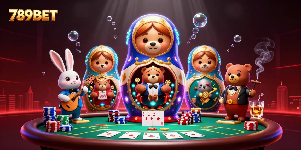 Engage with 789BET's lively casino scene featuring cartoon bears and gaming elements.
