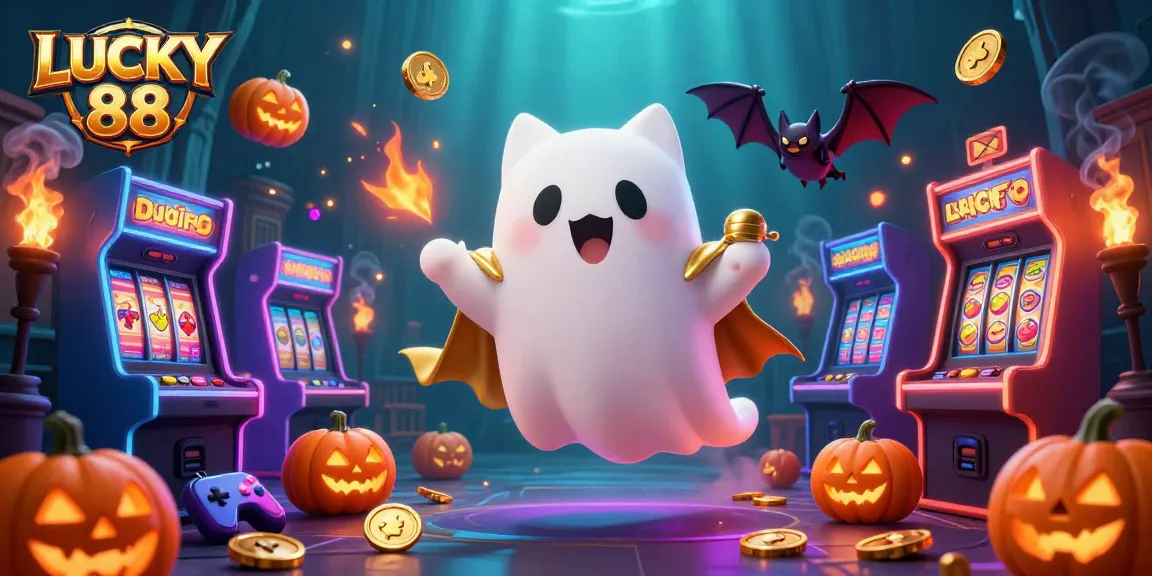 Join the action at LUCKY 88 with vibrant slot reels and thrilling casino characters.